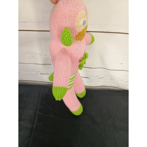 Blabla Handmade Knit Pink & Green Monkey Doll 100% Cotton For Kids Or Collectors - Picture 4 of 5